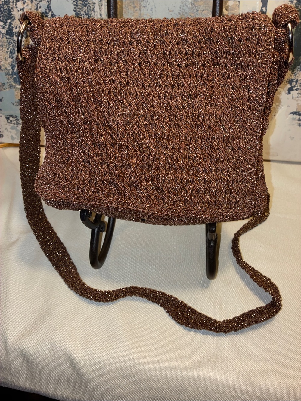 Vintage Small Brown Metallic Woven Crossbody Bag - Unbranded. Evening Bag